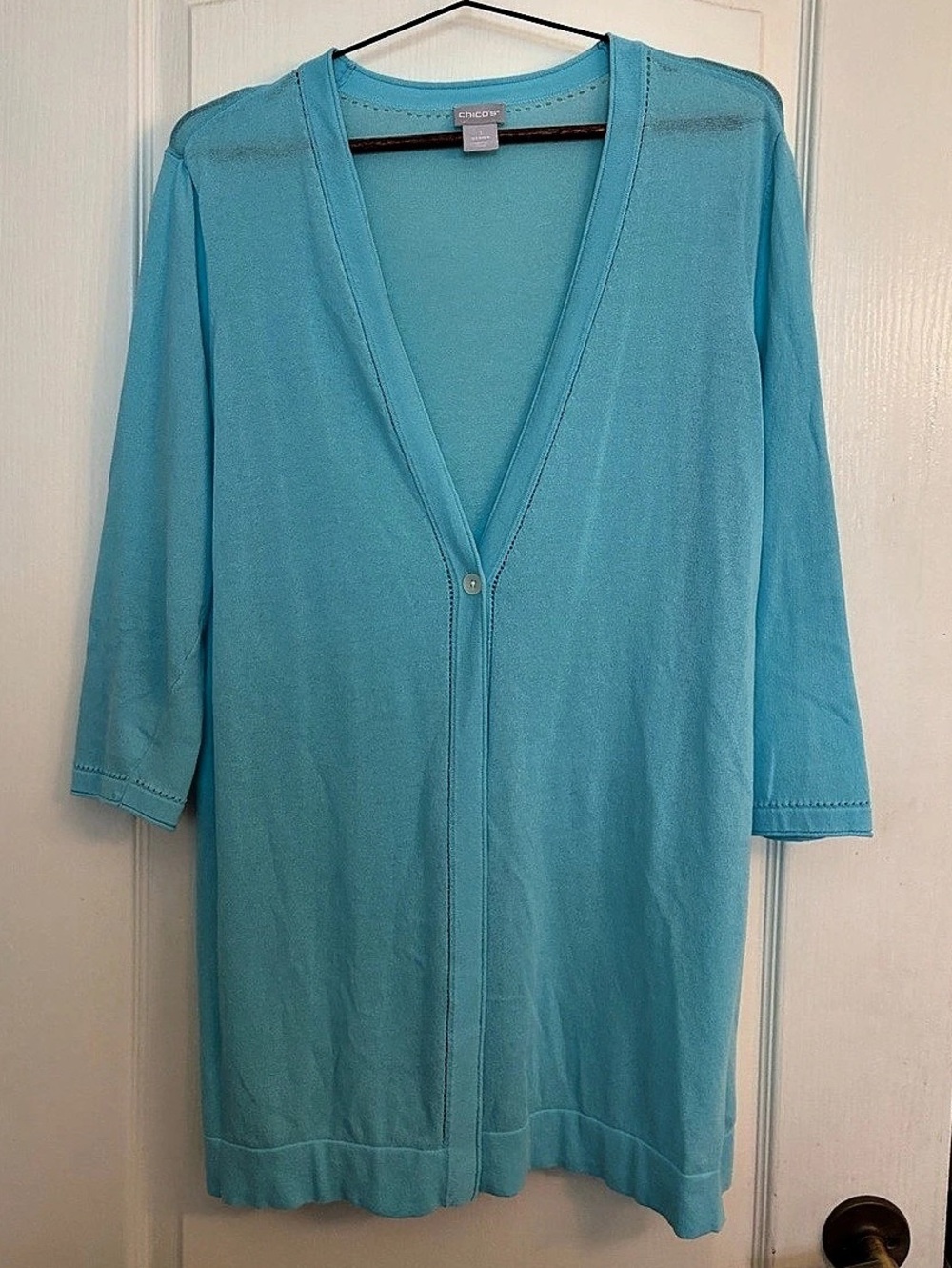 Chico's Summer Romance Cardigan Aqua Blue Size 1 / Medium Single Button